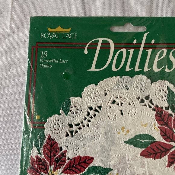 Royal Lace Poinsettia Lace Paper Doilies 18 Count 6 Inch Diameter White & Red Fo - Picture 2 of 6